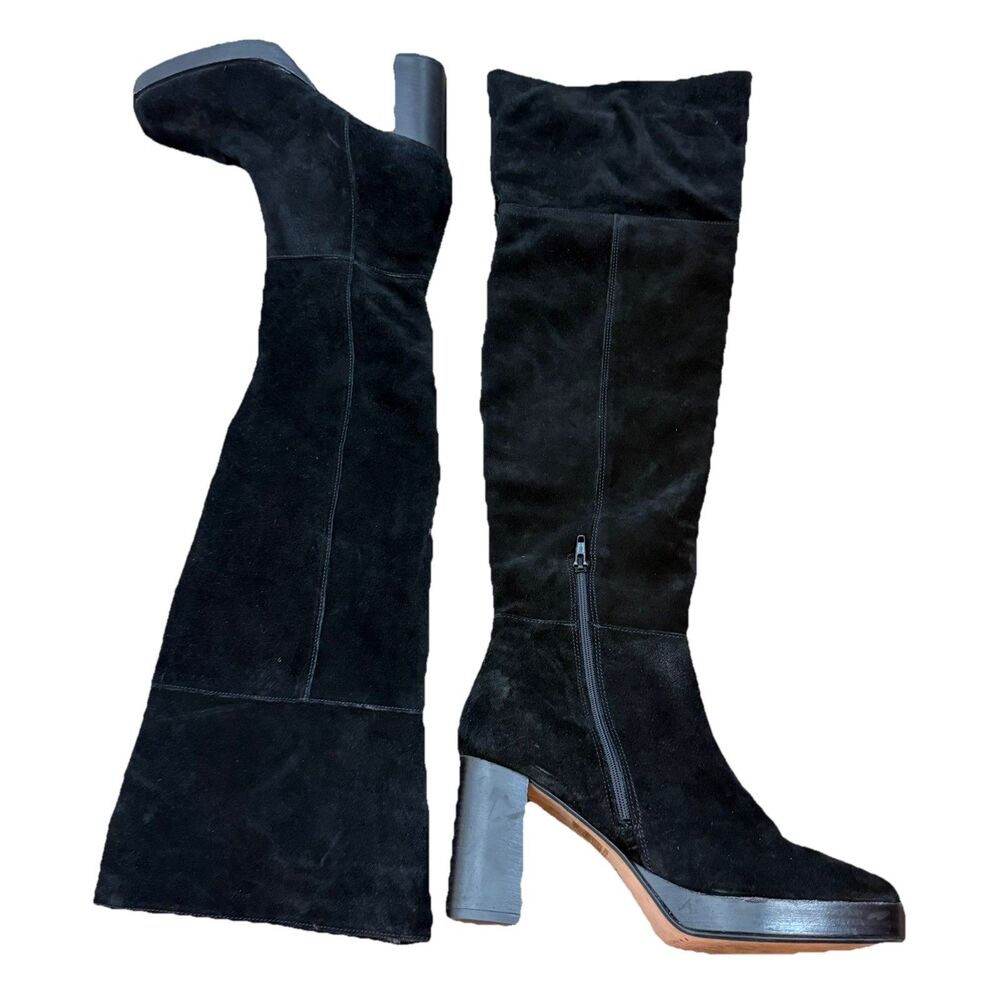 Free People Echo Black Suede Over-the-Knee High Heel Boots Womens Size EU 39